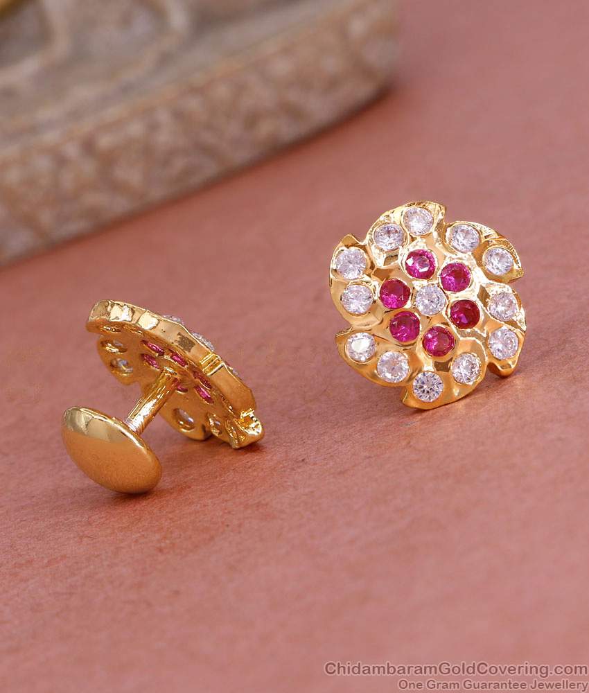 High Quality Five Metal Impon Stud Screw Back Earring With Stone ER5280 High Quality Five Metal Impon Stud Screw Back Earring With Stone ER5280