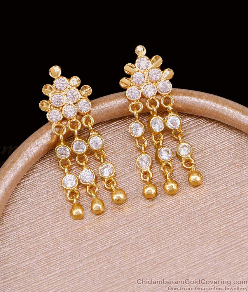 Buy Dazzling White Stone Impon Dangler Earring Triple Chain Design ER5291 Buy Dazzling White Stone Impon Dangler Earring Triple Chain Design ER5291