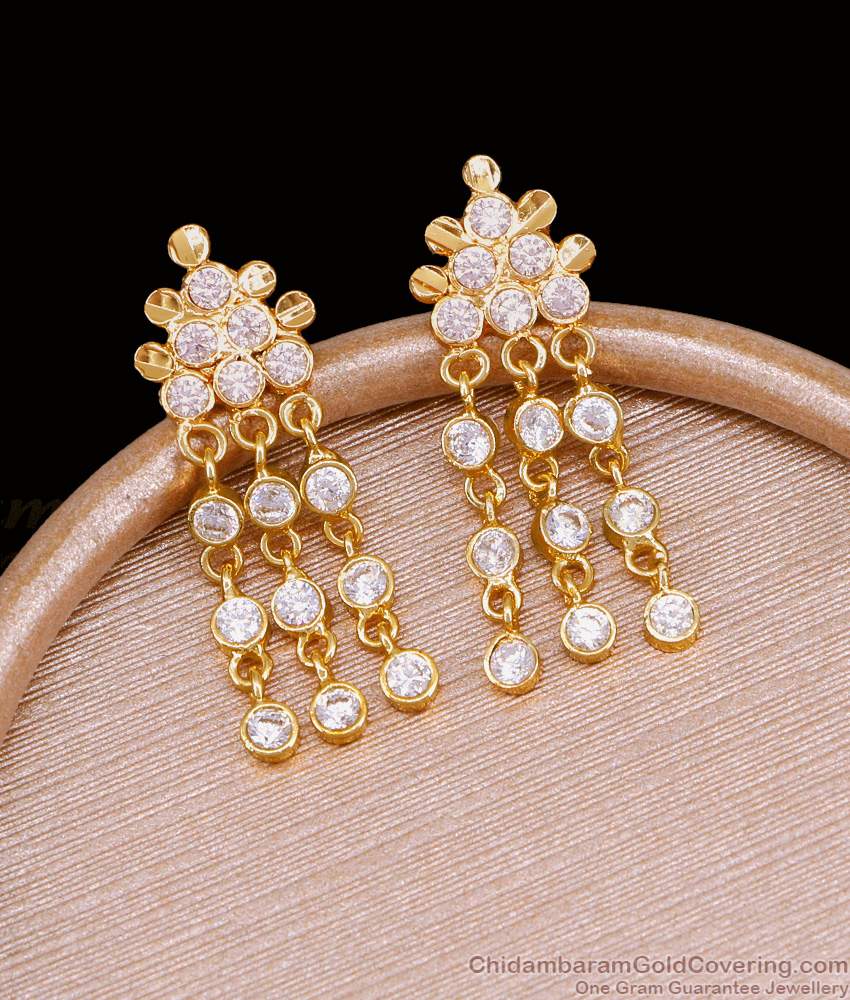 Elegant White Stone Impon Dangler Earring Multi Layer Design ER5292 Elegant White Stone Impon Dangler Earring Multi Layer Design ER5292