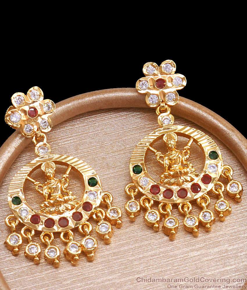 Original Impon Metal Lakshmi Earring With Multi Color Stone ER5295 Original Impon Metal Lakshmi Earring With Multi Color Stone ER5295