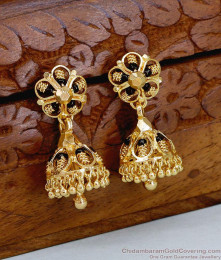 Black Beads Gold Imitation Mangalsutra Jhumkas Shop Online ER5296 Black Beads Gold Imitation Mangalsutra Jhumkas Shop Online ER5296