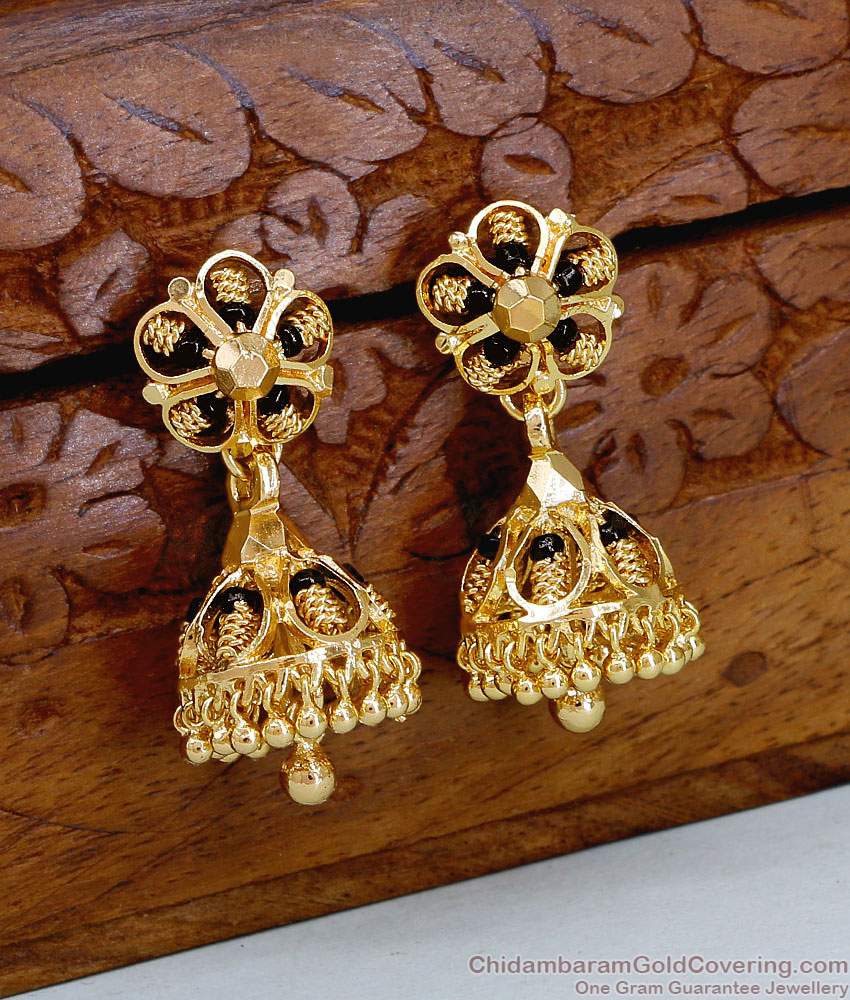 Black Beads Gold Imitation Mangalsutra Jhumkas Shop Online ER5296 Black Beads Gold Imitation Mangalsutra Jhumkas Shop Online ER5296