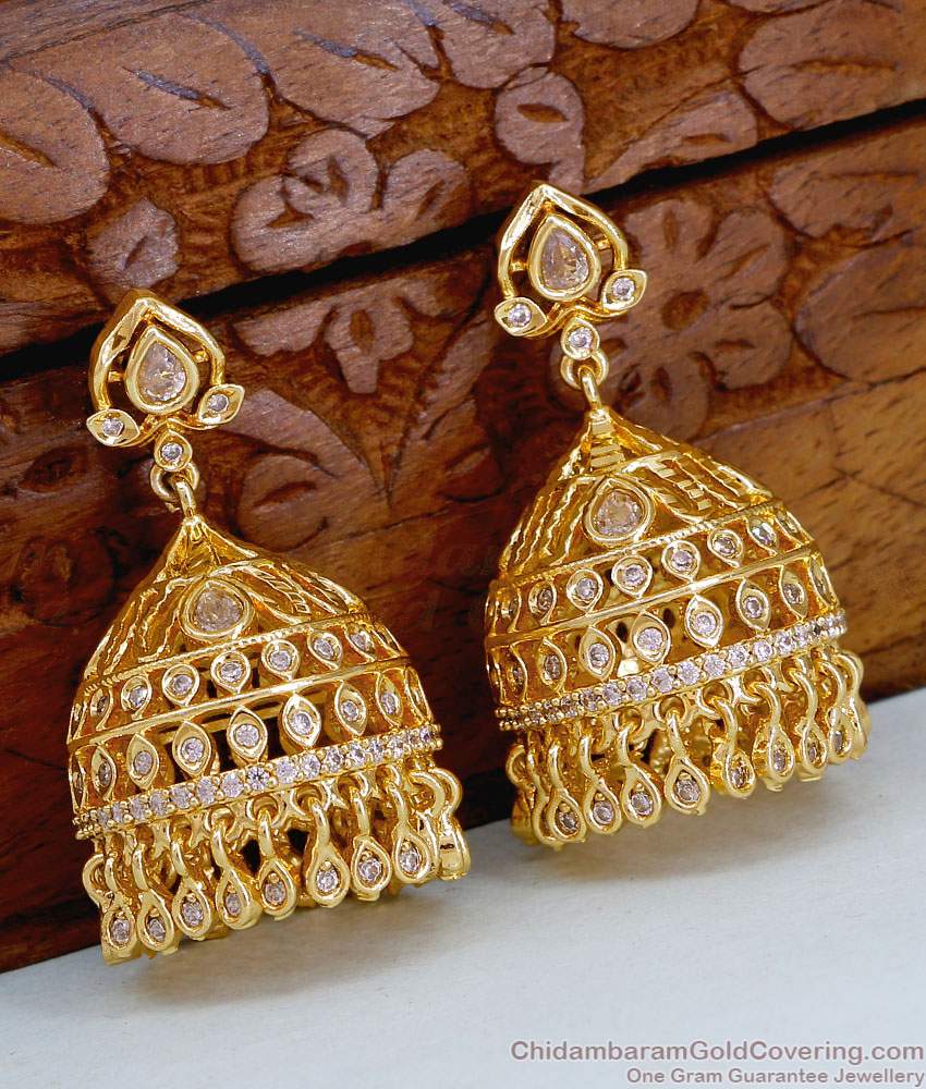 Very Big Jhumkas White Stone 1 Gram Gold Bridal Earring Online ER5300