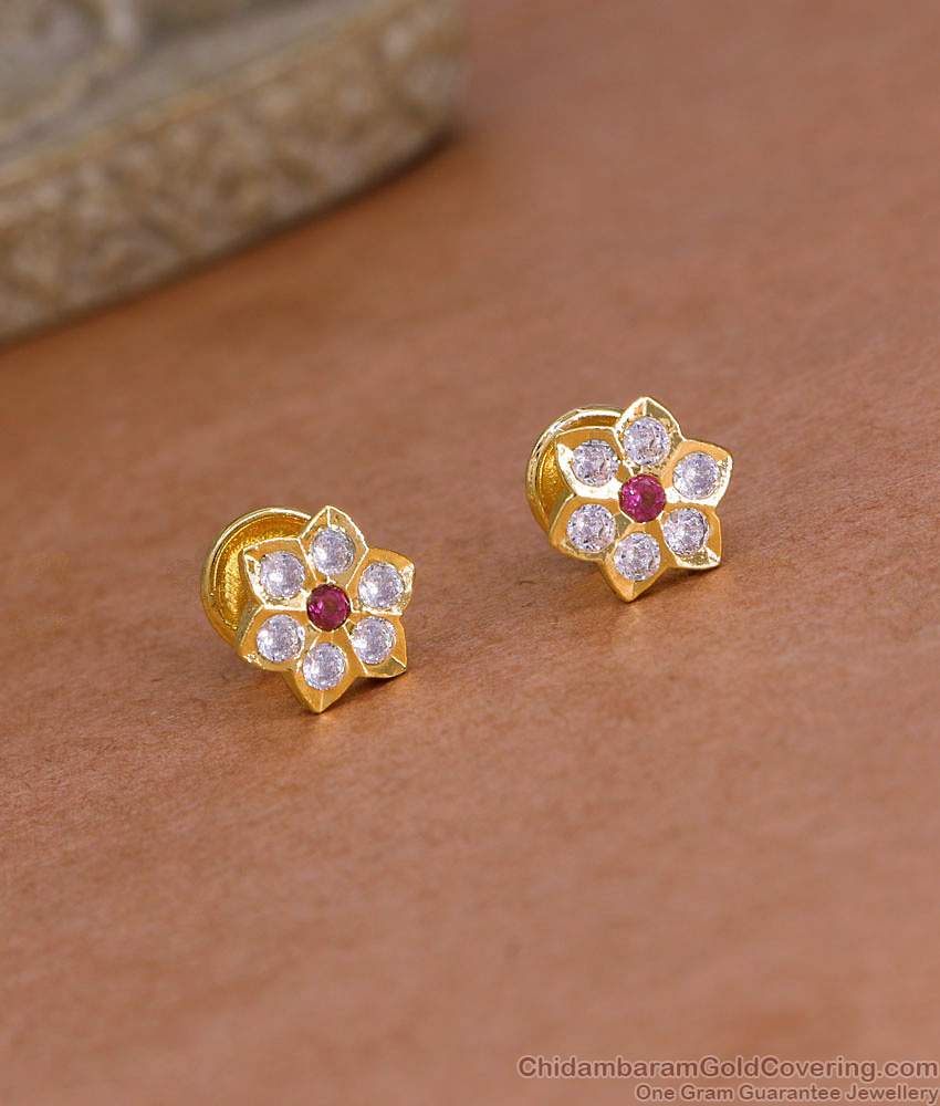 Ruby White Stone Impon Panchaloha Stud Earring For Women ER5305 Ruby White Stone Impon Panchaloha Stud Earring For Women ER5305