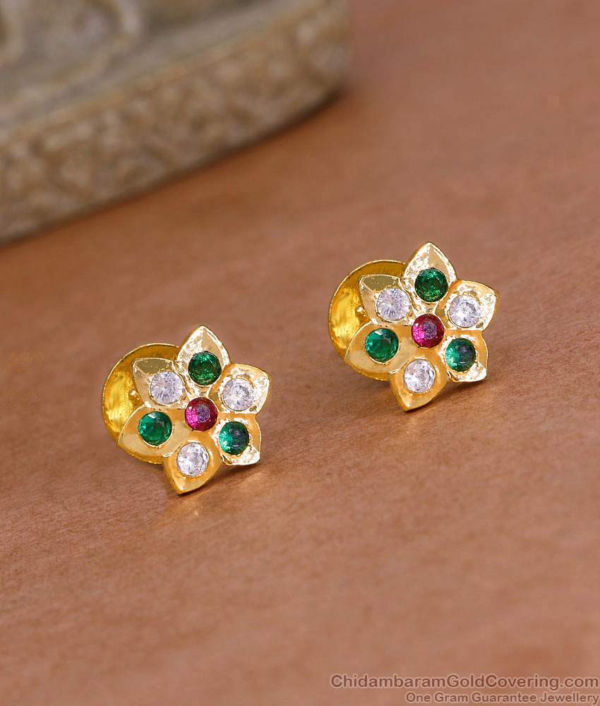 Trendy Multi Color Stone Gold Finish Impon Stud Earring Online ER5307 Trendy Multi Color Stone Gold Finish Impon Stud Earring Online ER5307
