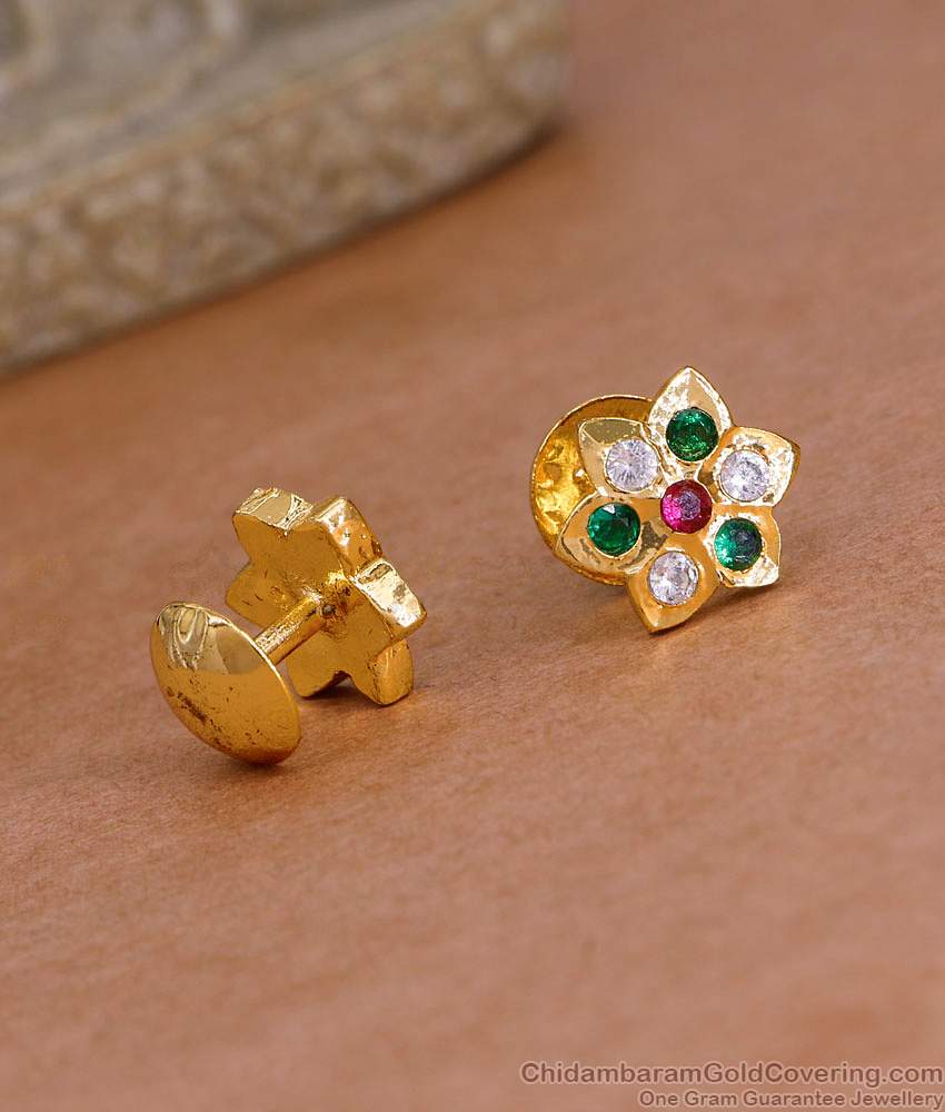 Trendy Multi Color Stone Gold Finish Impon Stud Earring Online ER5307 Trendy Multi Color Stone Gold Finish Impon Stud Earring Online ER5307