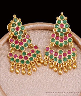 Ruby Green Gati Stone Long Impon Dangler Earring For Women Wedding ER5315