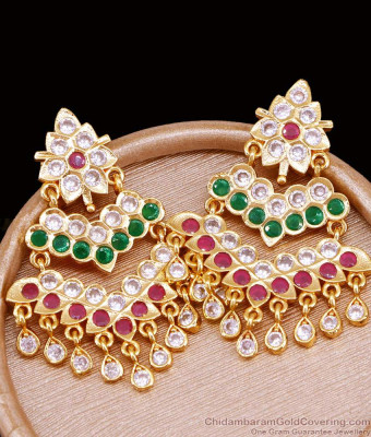 Beautiful Multi Stone Impon 5 Metal Earring Big Danglers For Wedding ER5318