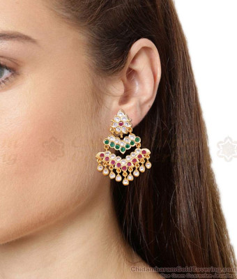 Beautiful Multi Stone Impon 5 Metal Earring Big Danglers For Wedding ER5318