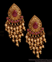 Attractive Ruby Stone Layered Beads Antique Gold Earring For Wedding ER5324