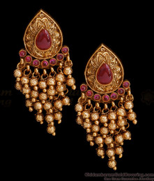 Attractive Ruby Stone Layered Beads Antique Gold Earring For Wedding ER5324
