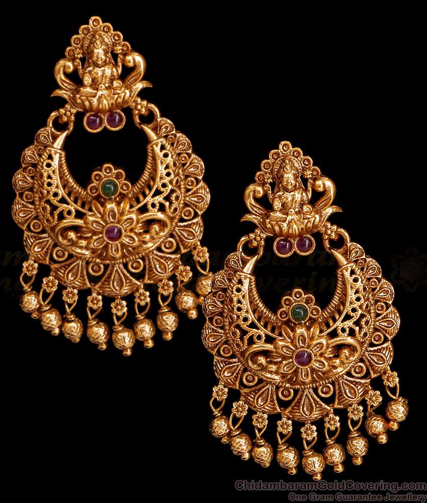 High Quality Antique Gold Earring Chandabali Design With Lakshmi Motif ER5326