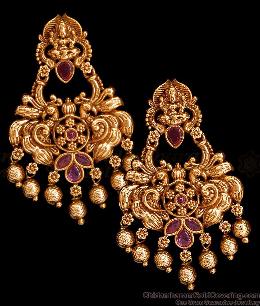 Traditional Lakshmi Peacock Design Antique Earring Matt Finish Jewelry ER5330