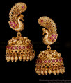 Stylish Peacock Design Ruby Kemp Stone Antique Jhumkas Matt Finish ER5334