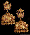 Heavy Bridal Wear Anqtiue Gold Jhumki Lakshmi Design With Kemp Stone ER5335