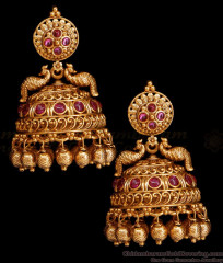 Grand Temple Wear Antique Gold Jhumki Ruby Stone Earring Online ER5336