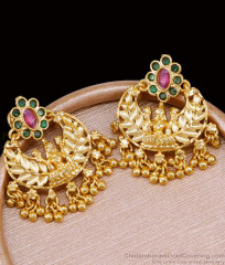 Traditional One Gram Gold Lakshmi Earring With Green Stone Online ER5341