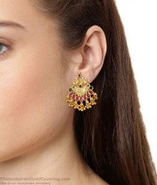 Beautiful Swan Design Kemp Stone Gold Earring With Hanging Beads ER5342 Beautiful Swan Design Kemp Stone Gold Earring With Hanging Beads ER5342