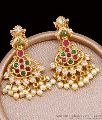 Heavy Micro Gold Plated Pearl Dangler Bridal Earring Peacock Design ER5344