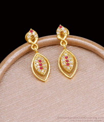 One Gram Gold Ruby White Stone Dangler Droplet Design Earring Online ER5346
