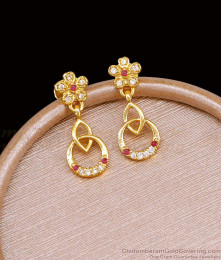 Stylish Floral Design Ruby White Stone Earring Gold Imitation Jewelry ER5348
