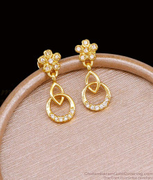 Full White Stone Flower Design Earring Gold Plated Dangler For Women ER5349