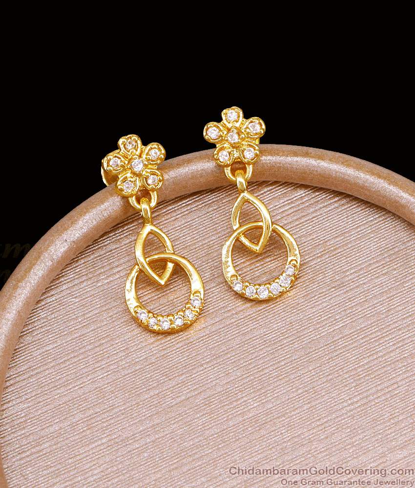 Full White Stone Flower Design Earring Gold Plated Dangler For Women ER5349 Full White Stone Flower Design Earring Gold Plated Dangler For Women ER5349