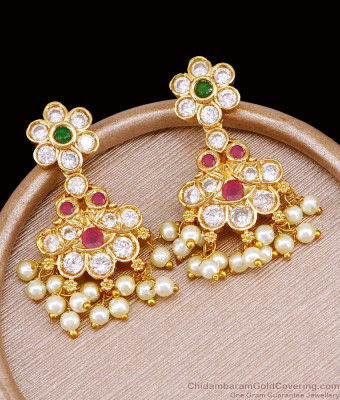 New Arrival Peacock Design Pearl Earring Gold Imitation Dangler With Stone ER5351