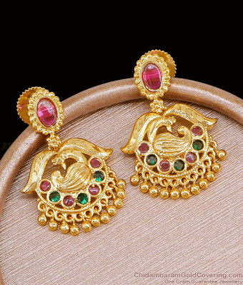 High Quality Ruby Green Kemp Stone Gold Earring Peacock Design ER5353
