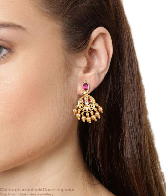 Beautiful Ruby White Kemp Stone Gold Imitation Dangler Earring Online ER5354
