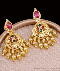 Bollywood Fashion 1 Gram Gold Beaded Earring Kemp Stone Dangler Collections ER5355