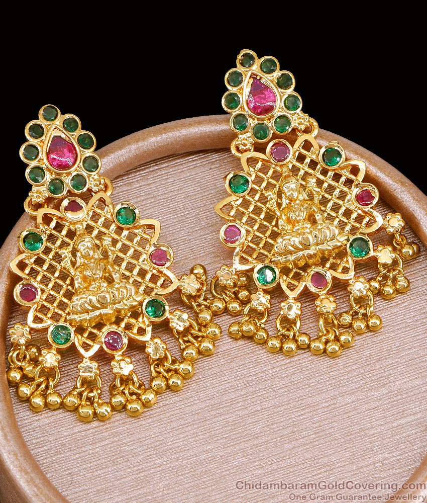 Goddess Lakshmi Motiff Micro Gold Polish Earring Wedding Danglers ER5356 Goddess Lakshmi Motiff Micro Gold Polish Earring Wedding Danglers ER5356