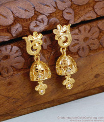 Regular Use Floral Gold Imitation Jhumkas White Stone Design ER5358