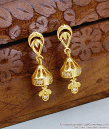 Real Gold Look Bridal Jhumki Earring White Stone Design Online ER5360
