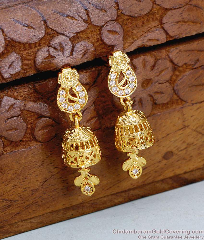 Latest Peacock Design Gold Imitation Jhumki Earring With White Stone ER5361 Latest Peacock Design Gold Imitation Jhumki Earring With White Stone ER5361