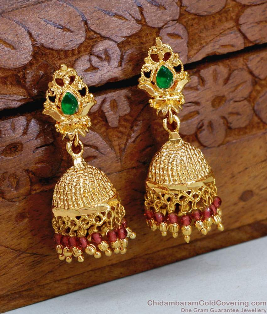Traditional Hanging Beads Design Gold Jhumki Stone Earring ER5363 Traditional Hanging Beads Design Gold Jhumki Stone Earring ER5363