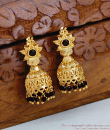 Latest Black Hanging Beads Peacock Gold Jhumki Design For Women ER5366