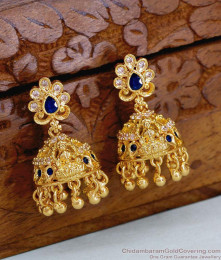 New Model Blue Gemstone Gold Plated Jhumki Lakshmi Design Earring ER5368