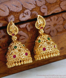 Big Gold Plated Ad Stone Jhumki Earring Women Bridal Jewelry ER5369