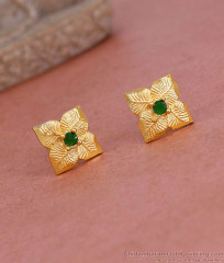 Regular Use Gold Plated Earring Gren Stone Leaf Studs ER5374