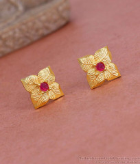 Single Ruby Stone Gold Plated Leaf Stud Earring Designs Online ER5375