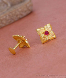 Single Ruby Stone Gold Plated Leaf Stud Earring Designs Online ER5375