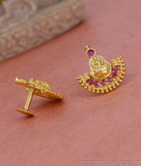 Traditional Lakshmi Design Gold Imitation Earring WIth Ruby Stones ER5376 Traditional Lakshmi Design Gold Imitation Earring WIth Ruby Stones ER5376