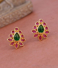 Bridal Wear Gold Imitation Kemp Stone Earring Flower Design ER5379