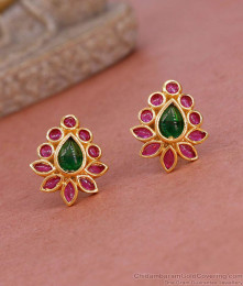Bridal Wear Gold Imitation Kemp Stone Earring Flower Design ER5379