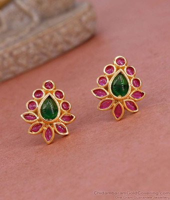 Bridal Wear Gold Imitation Kemp Stone Earring Flower Design ER5379
