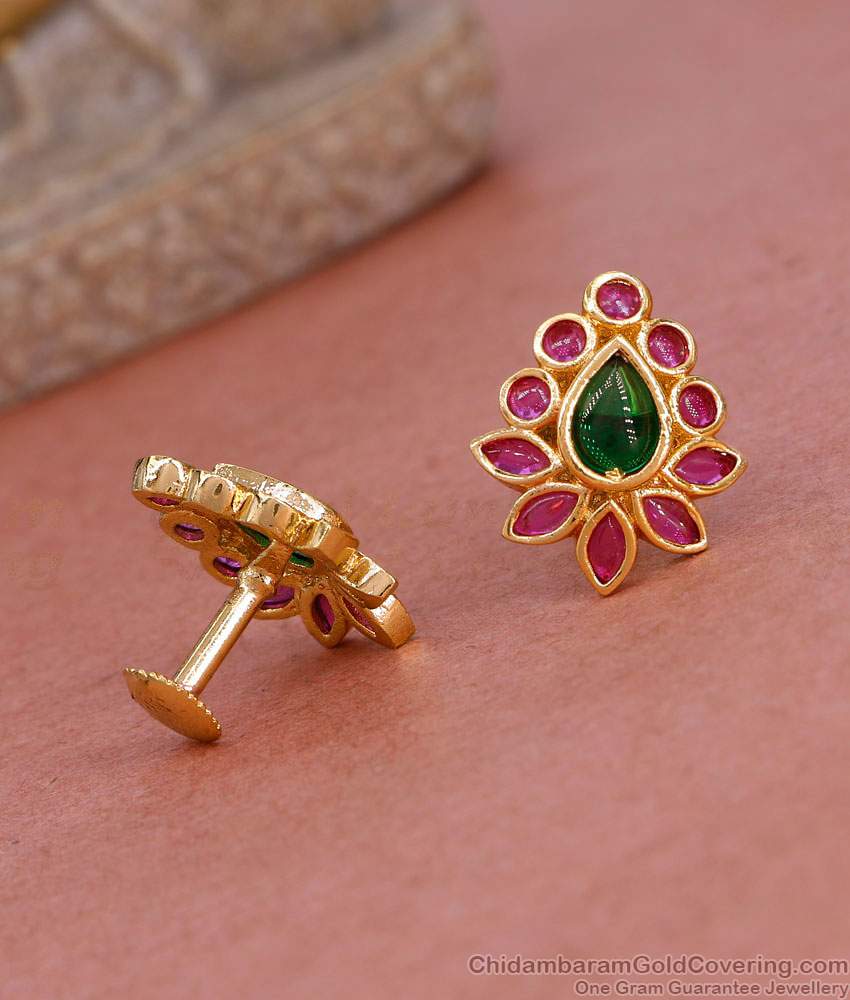 Bridal Wear Gold Imitation Kemp Stone Earring Flower Design ER5379