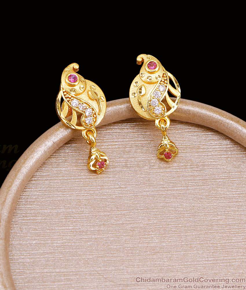 New Model Ruby White Stone Gold Stud Earrings For Women ER5388