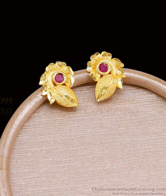 Stylish One Gram Gold Small Stud Earring With Ruby Stone ER5390