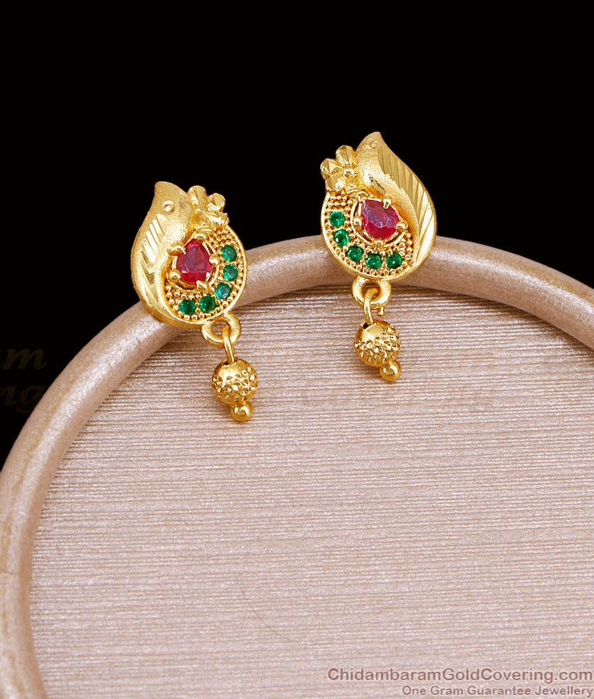 Ruby Green Stone Floral Gold Stud Earring Designs Online ER5396